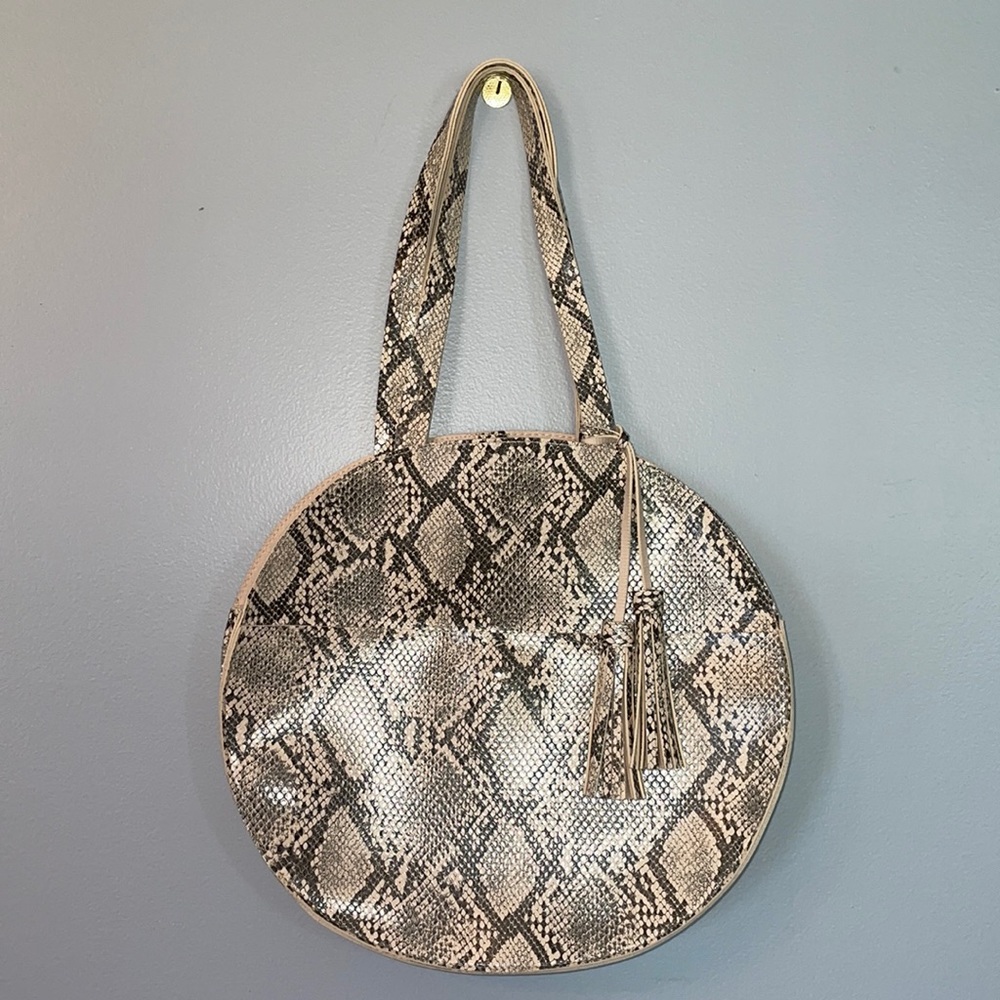 Faux Snake Skin Circle Tassel Shoulder Purse